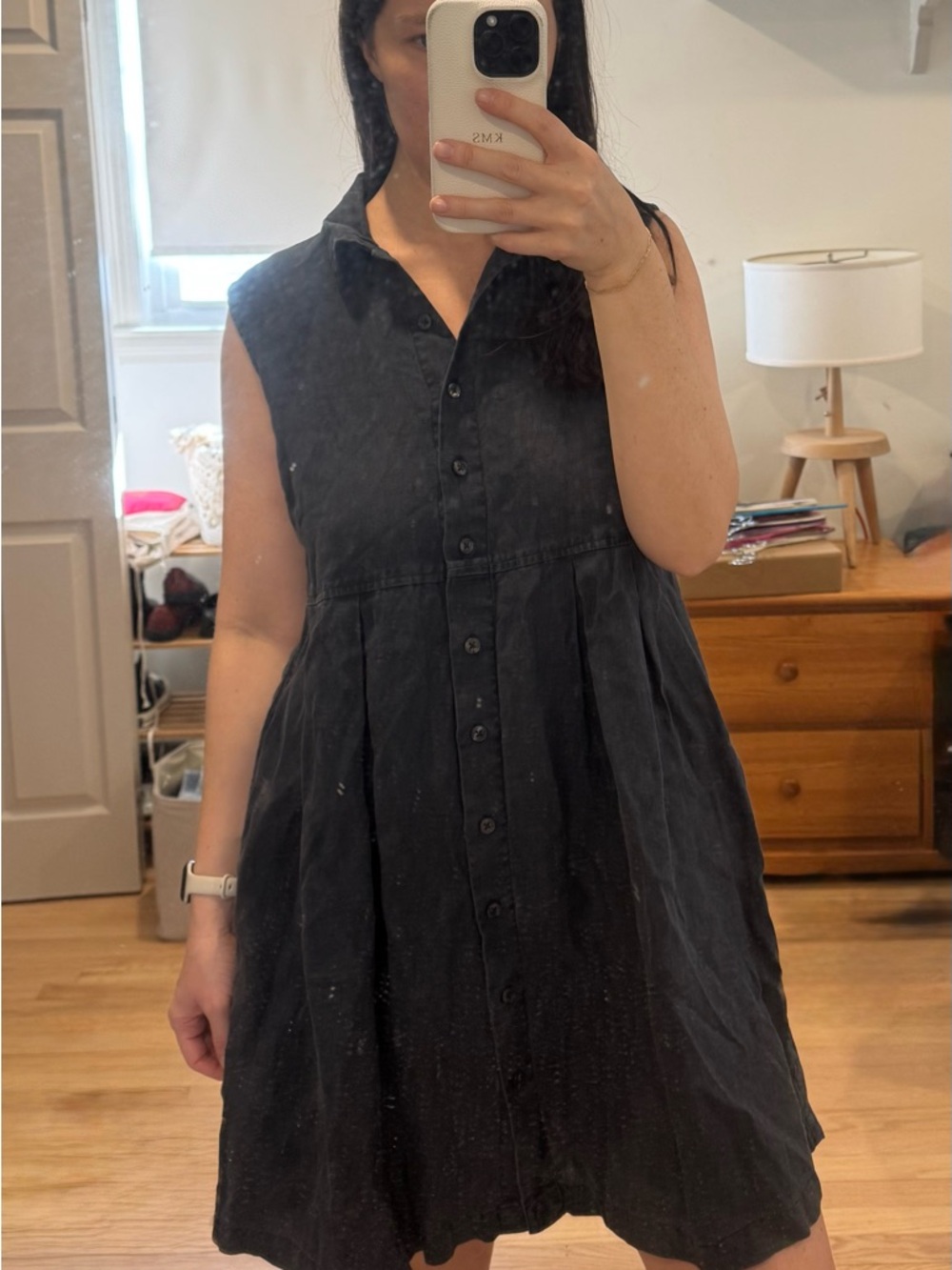 Eddie Bauer Sleeveless Button-Front Dark Navy Dress Linen - Picture 4 of 4